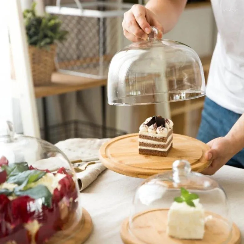 Piastre per le piastre di alta qualità da tavolo in legno Copertina in vetro di vetro di bambù Snack snack tè da tè piatto