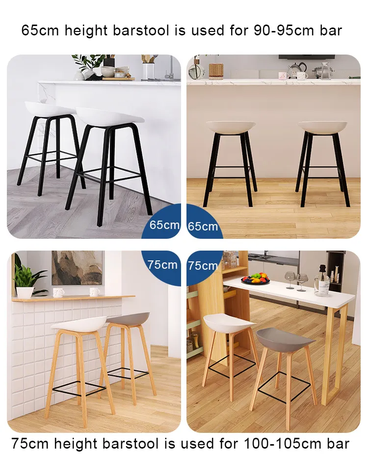 Nordic Bar Stool Counter Kitchen Stool PP Seat Beech Wood Legs Barstool Footrest for Cafe Pub LDining Room Restaurant