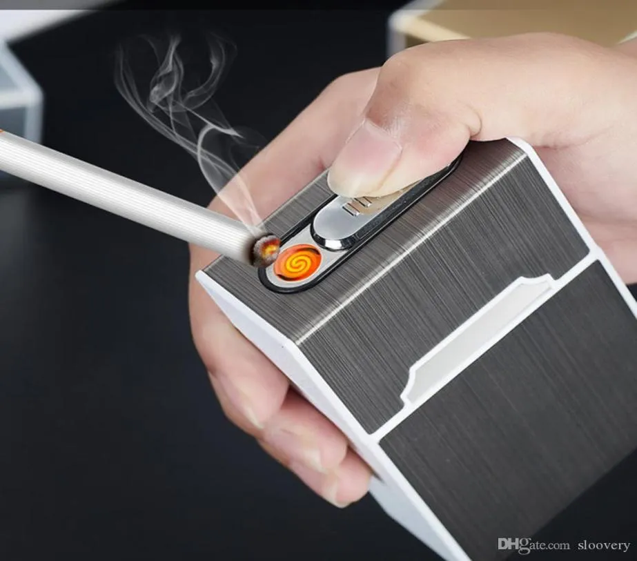 New Gadget Portable Cigarette Case With Lighter 20pcs Cigarettes Holder Waterproof Cigarette Box USB Rechargeable Electric Lighter6862775