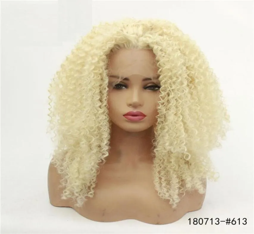 613 Sarışın Sentetik Dantel Frontal Peruklar Afro Kinky Kıvırcık Dantel Tahlili Peruk Yüksek Sıcaklık Fiber Perruques De Cheveux Humains 1807133995241