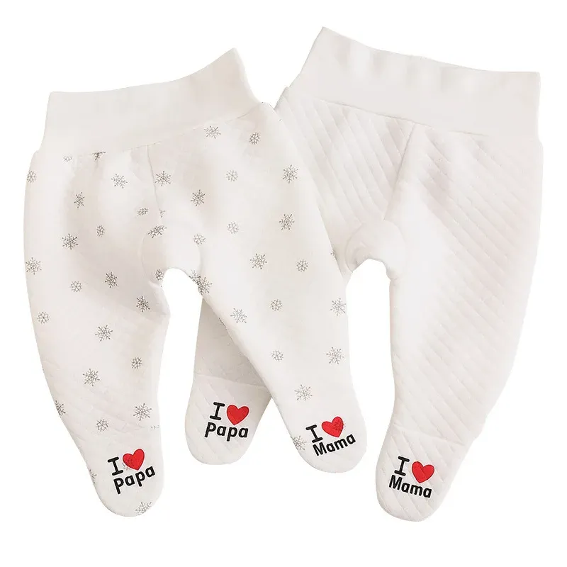 Trousers 2Pieces/lot Newborn 2022 Winter Baby Thicken Pants Cotton Baby Girl Trousers Letter Pantyhose Solid Color Baby Boy Pants Unisex