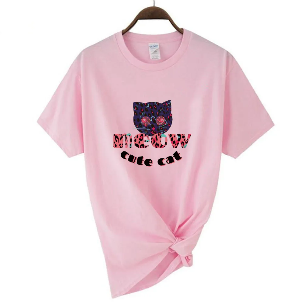 Cute Cat Printed Womans Short Sleeve Simple Casual Clothes Vintage Hip Hop Streetwear Oversize Comfortable Female T-Shirt