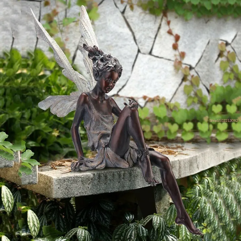 18/22cm Large Size Tudor And Turek Sitting Fairy Statue Garden Ornament Resin Craft Yard Home Garden Decor Outdoor Dropshipping