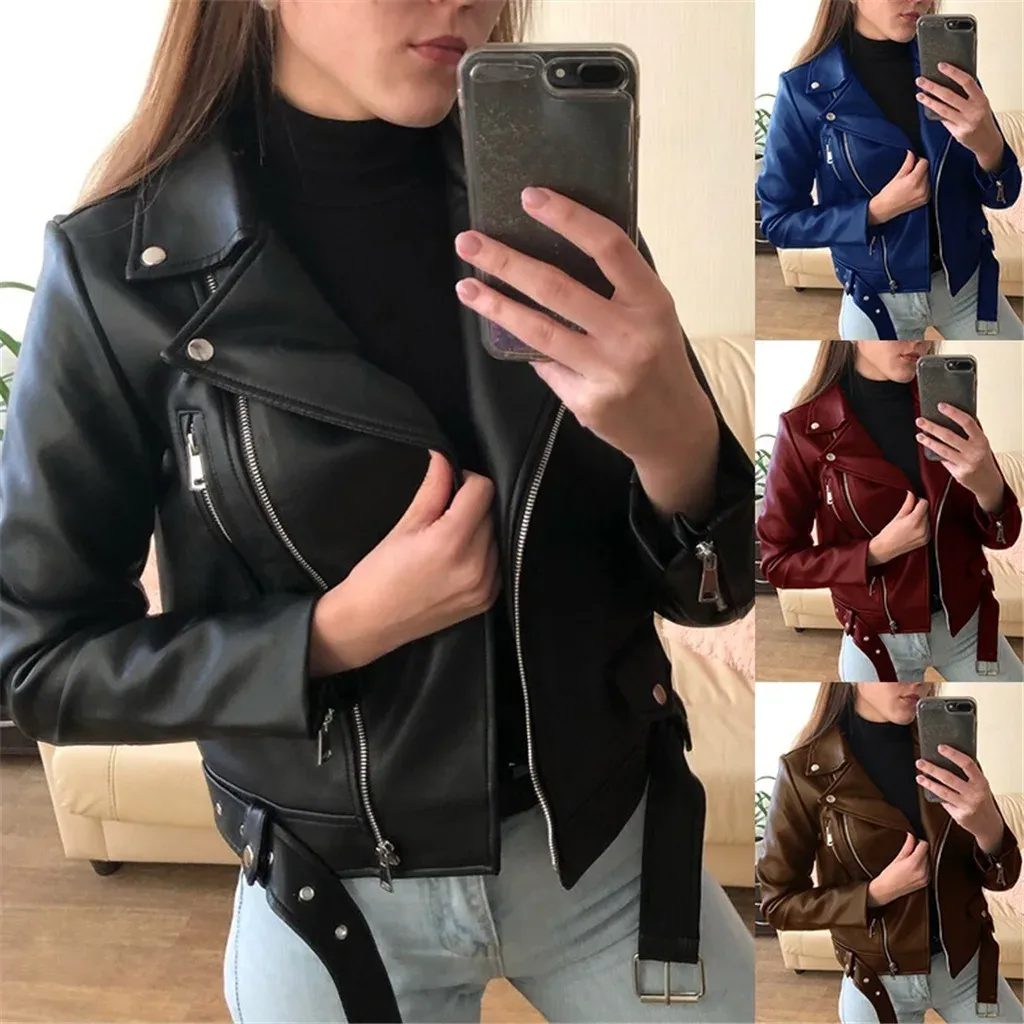 4-Color Faux Leather Jacket: Versatile Womens Spring, Autumn