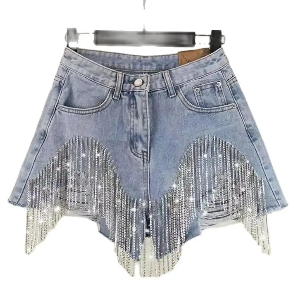 Y2K Casual bodems voor dames denim shorts dames kleding zomer gescheurde jeans short capris femme hoge taille diamant tassel 240411