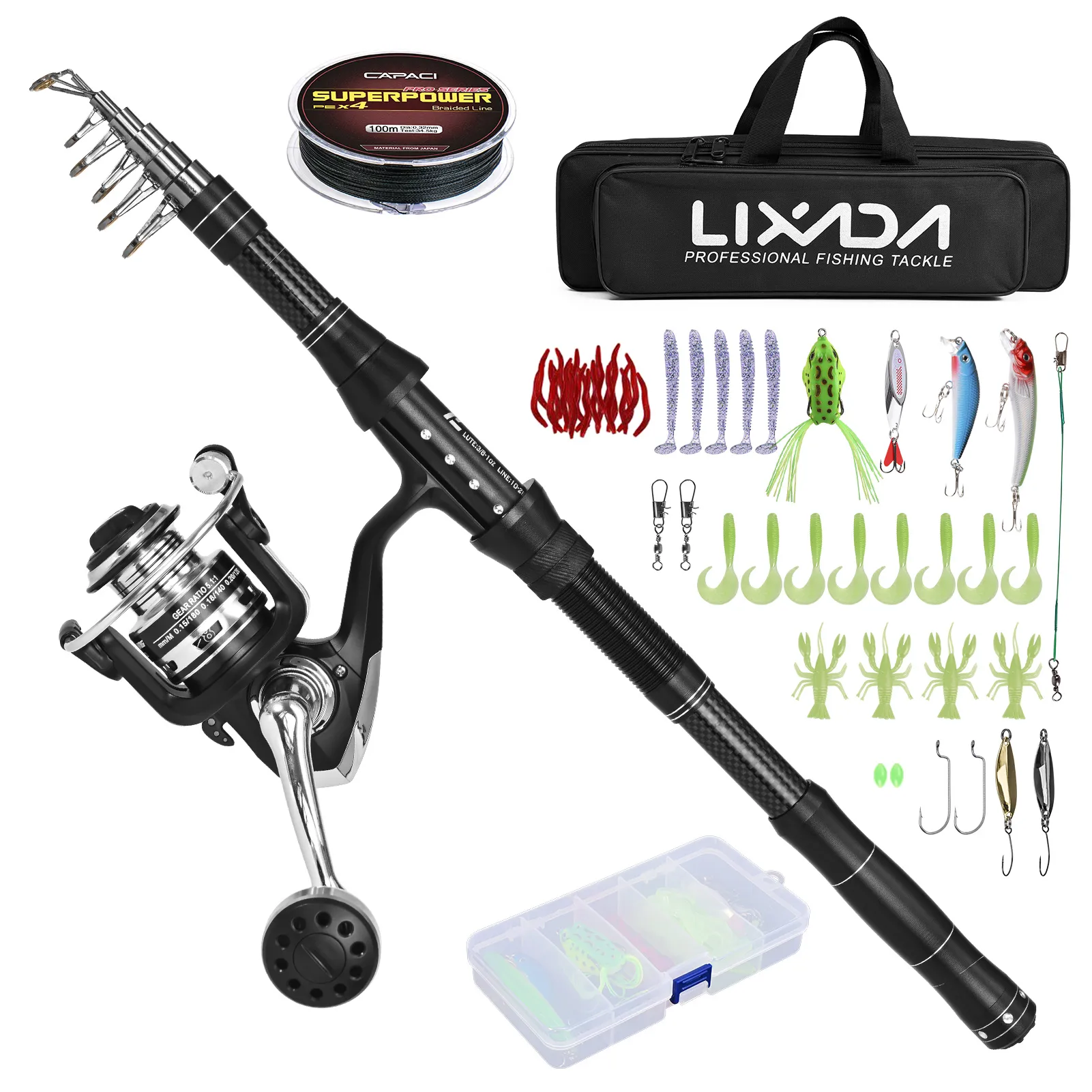 amaxon fishing pole reel kit collapsible Tripquips Rod, 6.9ft 2Pcs Telescopic Fishing Rods Set, Carbon Fiber Fishing Pole, 2PCS Spinning Rod and Combo with Carrier Bag Freshwater Fishing Rod and Reel Combos Kits Fishing Telescopic pole for easy storage and travel Fishing Rod, 6.9ft 2Pcs Telescopic