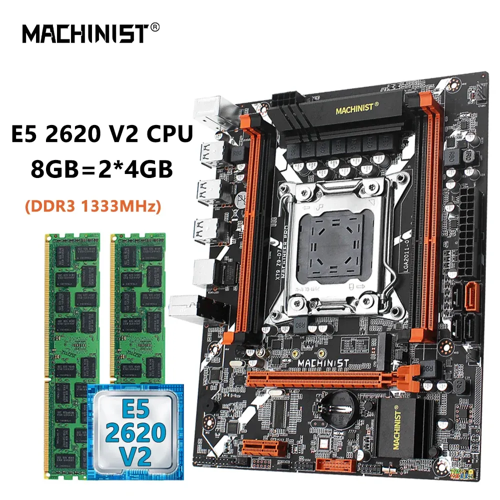 Cartes mères machiniste X79 Z9 D7 Set Lga 2011 Kit Xeon E5 2620 V2 Processeur CPU 8GB = 2PCS * 4GB DDR3 ECC RAM MEMORY NVME M.2 SATA