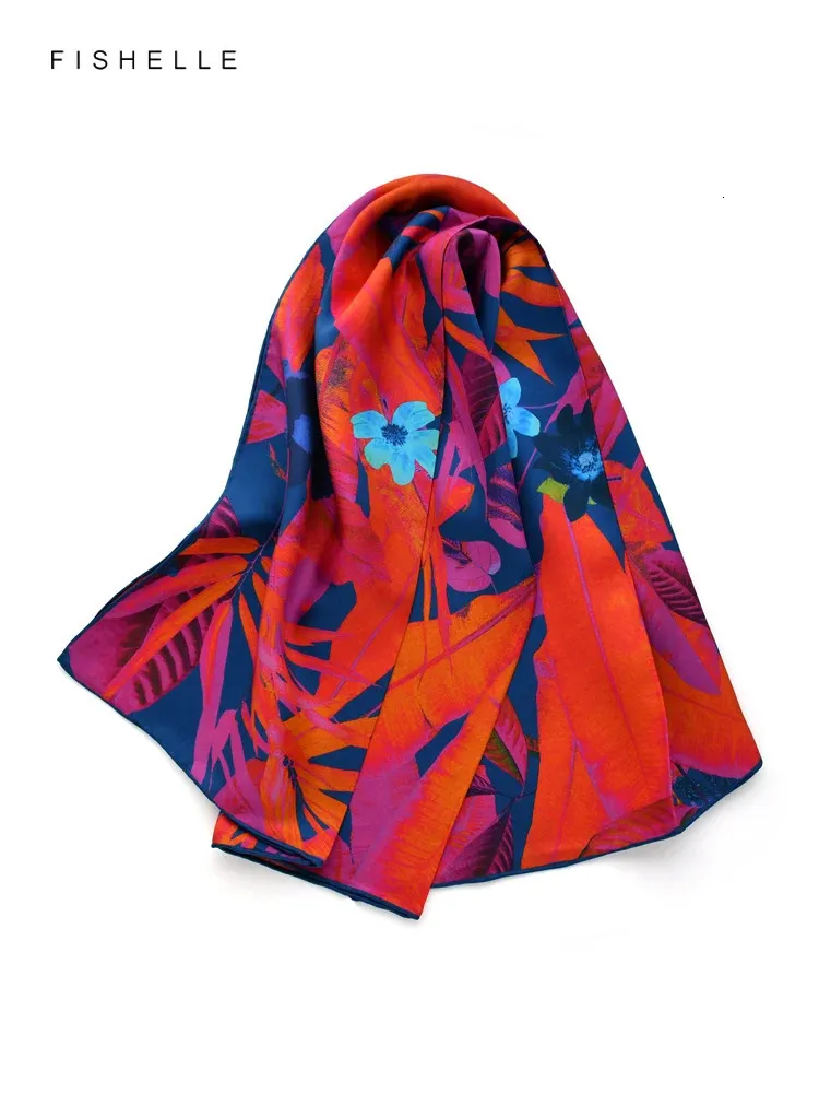 Orange rose red blue flower 100% natural silk scarf women head scarfs luxury real silk twill square hijab scarves lady 240408