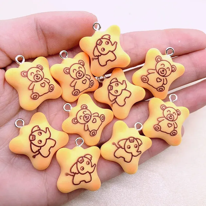 10pcs/Pack Cute Cheese Bear Biscuit Resin Charms Cute Printed Food Crafts Pendant For Earring Keychain Jewelry Making F585