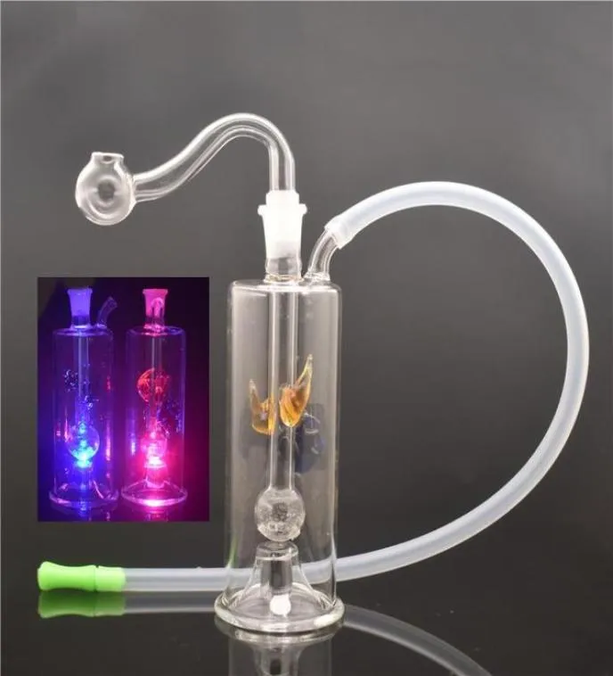 LED light Glass oil burner Bongs Dab Percolater Bubbler Water Pipes with glass oil burner pipes and hose8483368