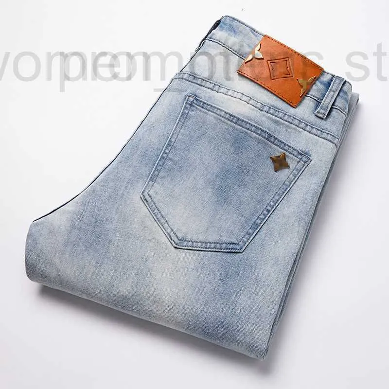 Mäns jeans designer vår/sommar tunn smal passar liten ft trendiga ljusblå byxor zun5 y6ht