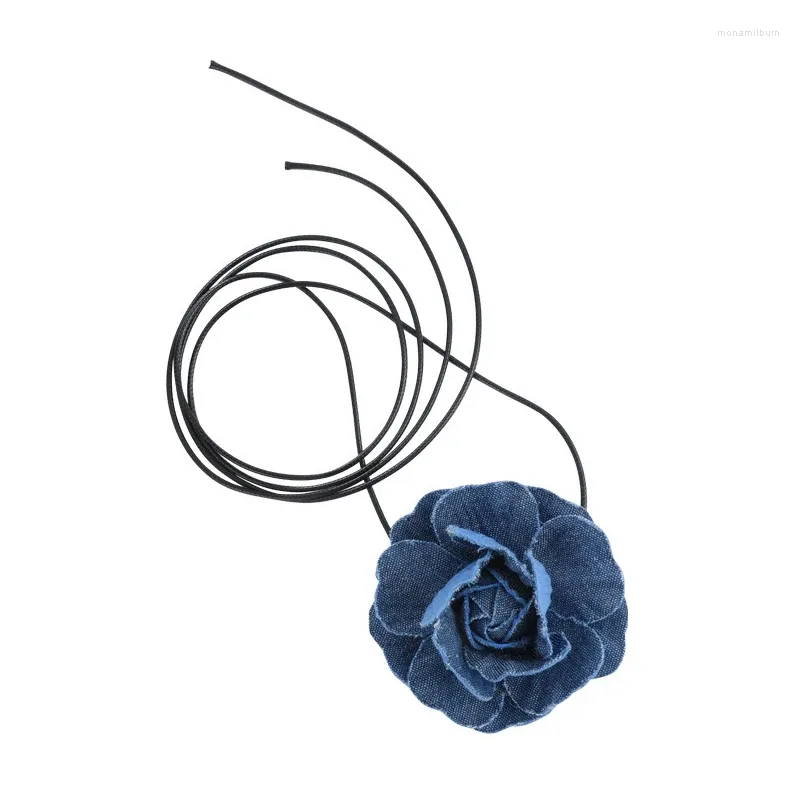 Choker 1pc Trend Y2K Halsband Flower Rose Pendant Langben Kedja Kvinnor Jeans Tyg Temperament Justerbart vaxrep