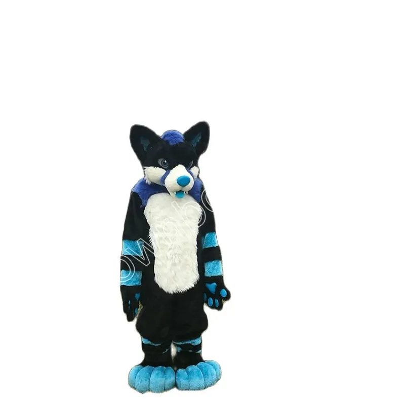 Halloween Long Fur Husky Dog Fox Wolf Mascot Costume Cartoon Character ...