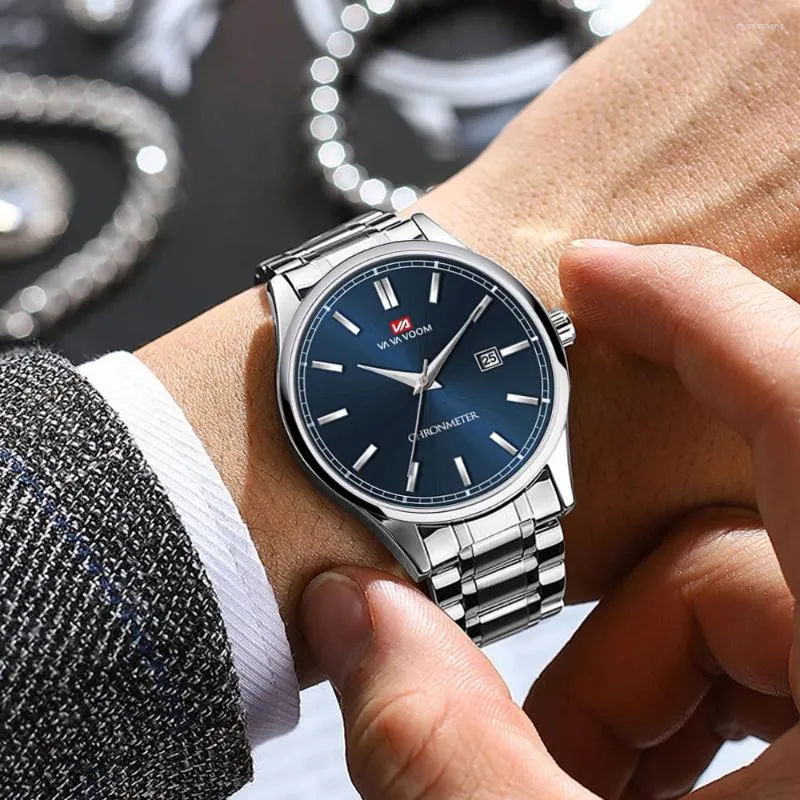 Wristwatches Business Men's Watch VA VOOM 2024 Fashion Trend Blue Stainless Steel Waterproof Quartz Movement Boutique Men Casual Wristatch