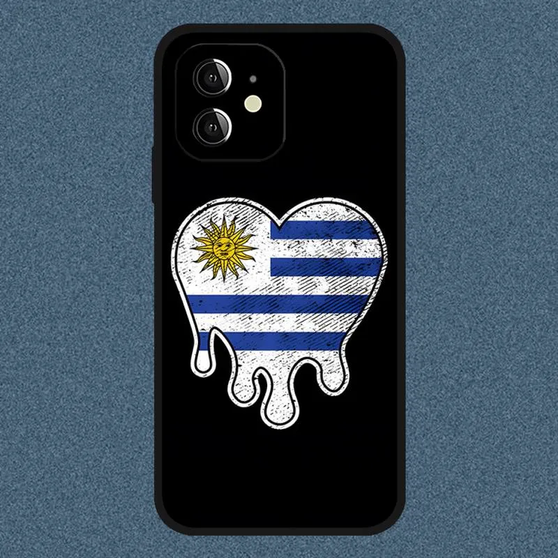 Étui de téléphone à drapeau national Uruguay pour iPhone 12 14 13 11 Pro Max Mini XS X XR 7 8 6 6S Plus SE 2020 COUVERTURE DE SILICONE SOFF NOIR