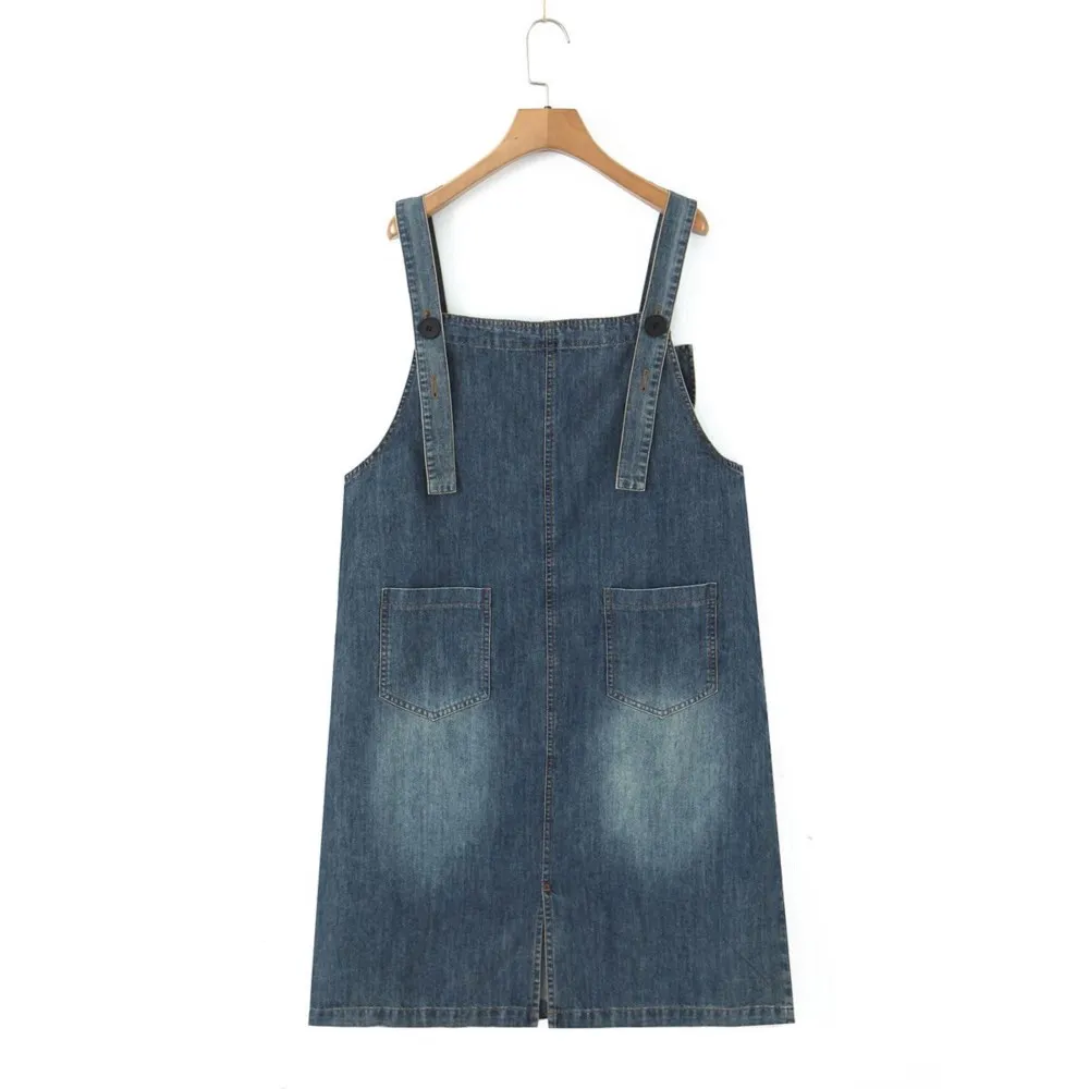 Blue Denim Overall Plus Denim Pinafore Dress Plus Size Denim Dress Women Casual Knee-Length Sleeveless Blue Denim Overall Plus Denim Pinafore Dress Plus Size Denim Dress Women Casual Knee-Length Sleeveless