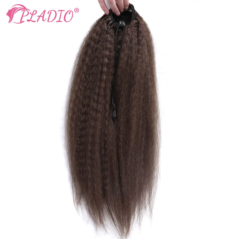 PLADIO Kinky Straight Drawstring Ponytail Extensions Human Hair 90-120 Gram Krullende paardenstaart Afro Clip in Remy Hair Extensions