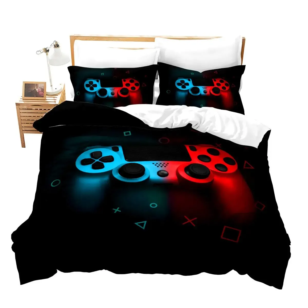 Gamer duvet cover för pojkar spel coola spel gamepad sängkläder tonåring gåvor videospel controller modern gradient röd och blå