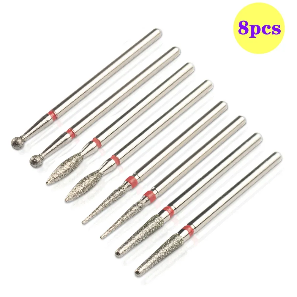 8pcs/Set Diamond Nail Drill Bit Rotery Electric Milling Cutters For Pedicure Manicure Files Cuticle Burr Nail Tools Accessories