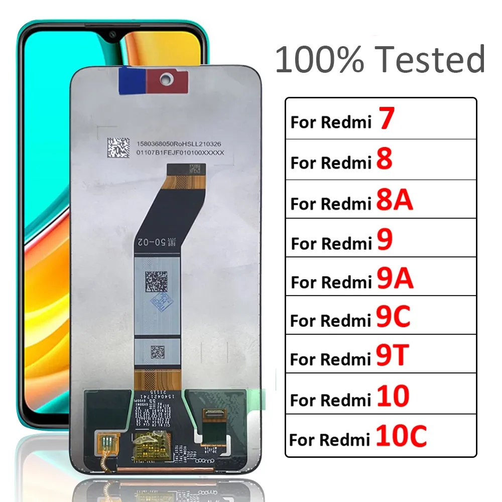 För Redmi 7 8 8A 9 9A 9C 9T 10 10C Display LCD Pekskärm Montering LCD Display Digitizer Assembly Ersättningsdelar