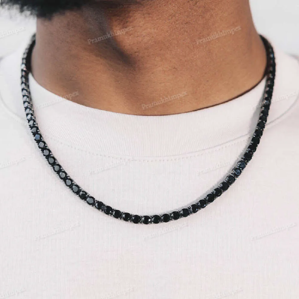 2024 Black Stone Round Cut Moissanite Tennis Chain Necklace Hip Hop Fashion Jewelry Iced Out Cluster Diamond Necklace For Women