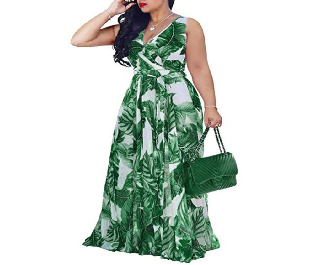 Summer Dress Ropa Mujer Vestidos de Fiesta de Noche Maxi Dress Plus Size Vneck Abbigliamento Sling Donna Printing 154303684