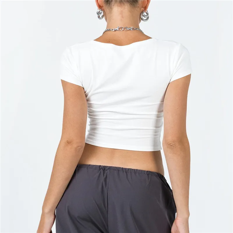 Maglietta estiva da donna, tinta unita, in chiffon, a mezza manica Maglietta estiva da donna, tinta unita, in chiffon, a mezza manica