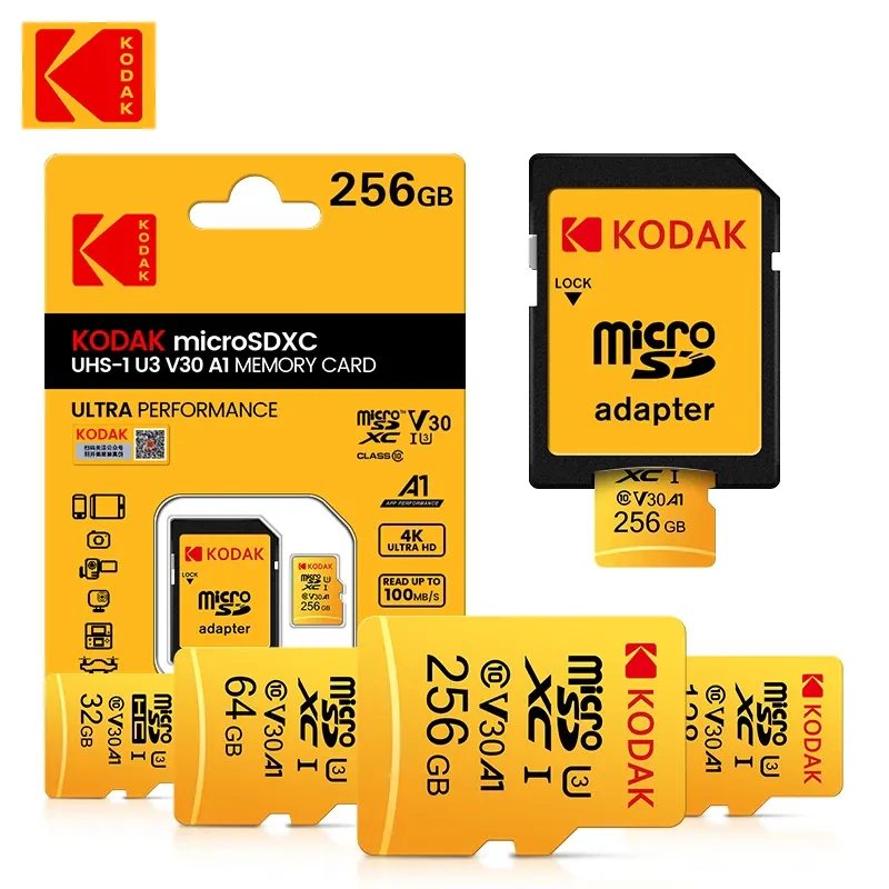 Tarjetas Tarjeta de memoria Kodak original 64GB 128GB U3 4K Micro SD Tarjeta 32GB SDHC UHSI C10 A1 V30 TF TR TRA FLASH MicroSD Freeshipping