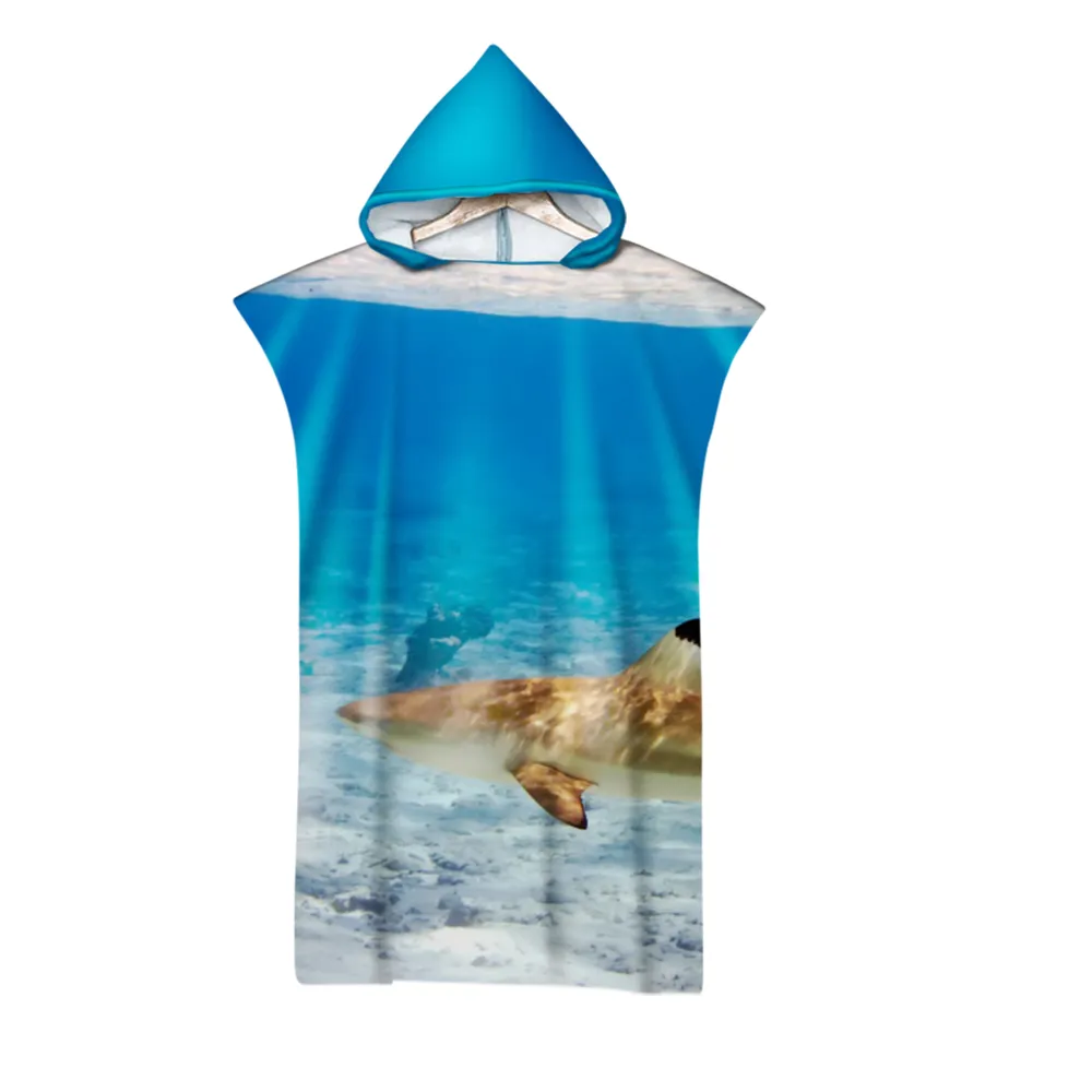 Asciugamano poncho con cappuccio di squalo da mare per uomini e donne, surf di nuoto, veste da cambio della spiaggia, vacanza, regalo di compleanno, drop shipping