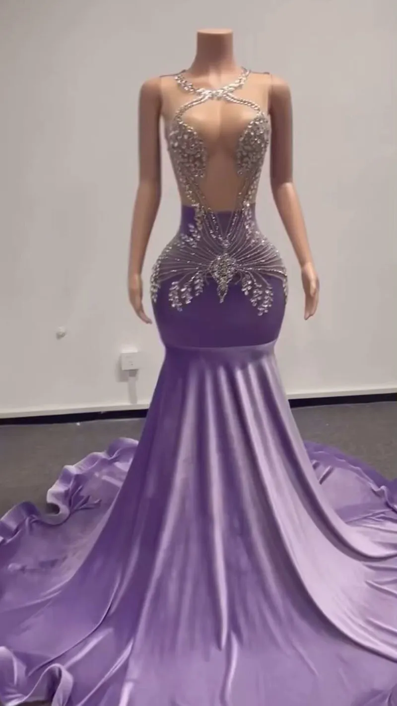 Robes de bal violet légères filles noires 2024 robes de fête d'anniversaire diamants scintillantes voir vestidos de graduacion