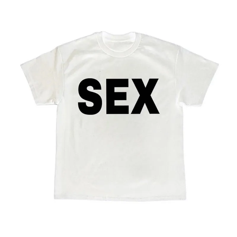 Vintage SEX Print Women T-Shirt Loose Cotton Short Sleeve Harajuku O-Neck Grunge Tee Unisex Y2k Clothes Gothic Streetwear Tops 240321