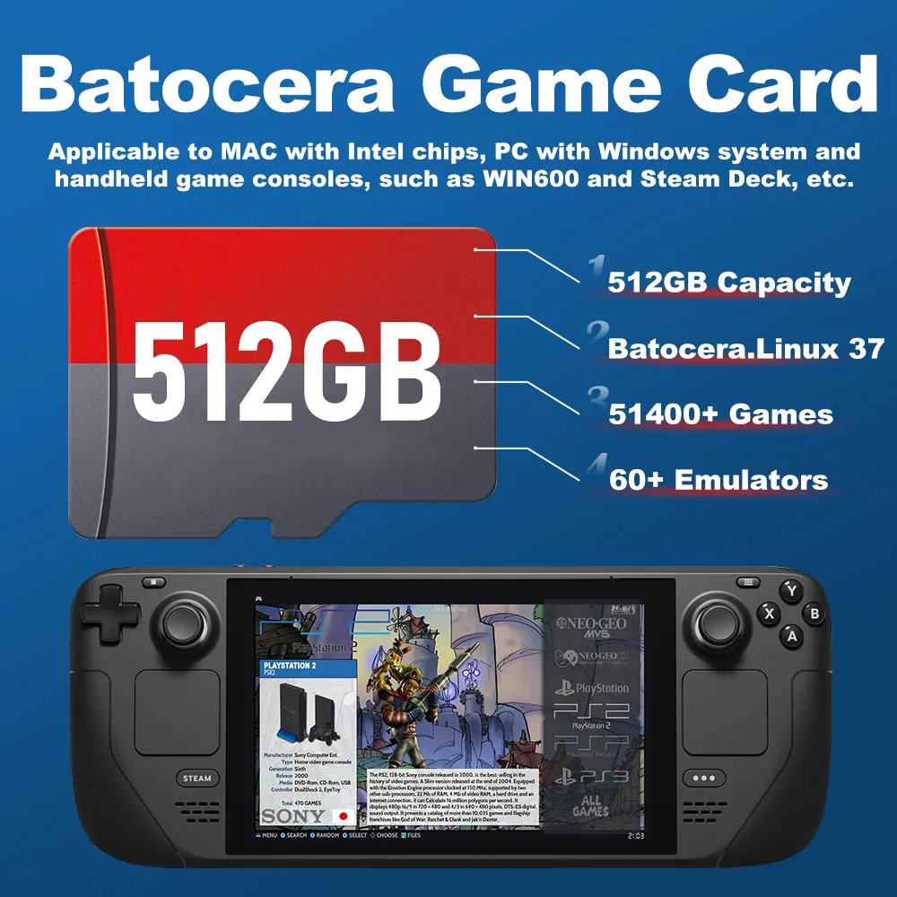 51K+ Games & 70+ Emulators Gaming Micro SD Card for Steam