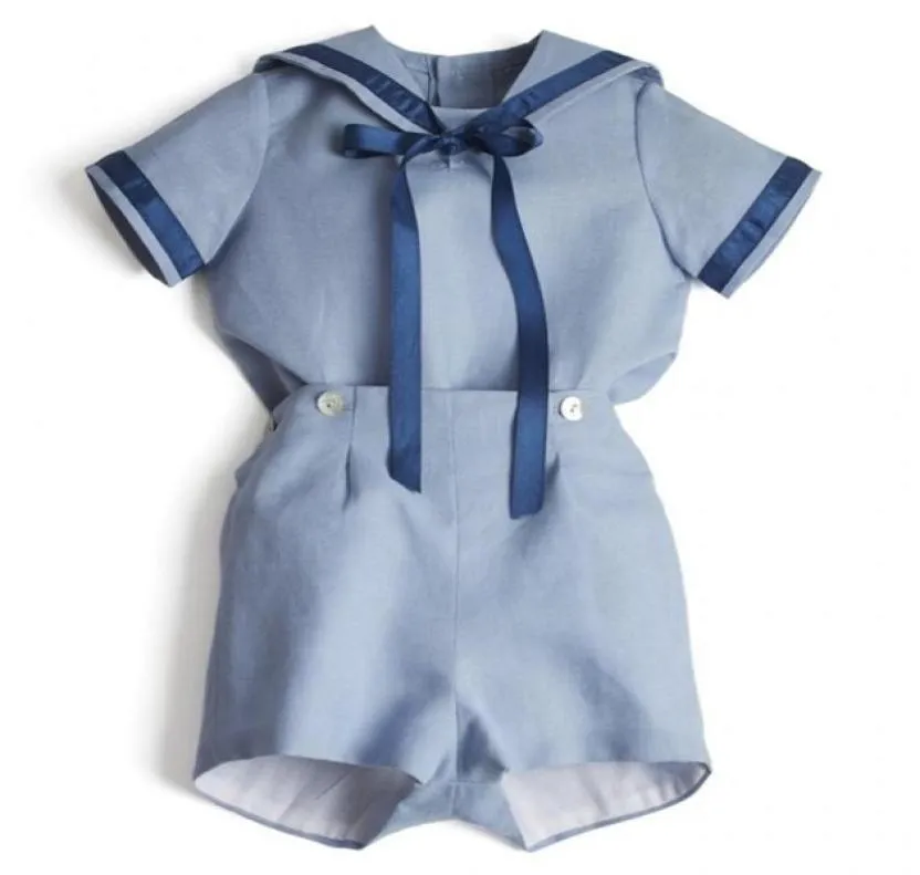 Conjunto de roupas para bebês boutique 2020 Menino roupas de verão terno espanhol infantil camisa de algodão da marinha
