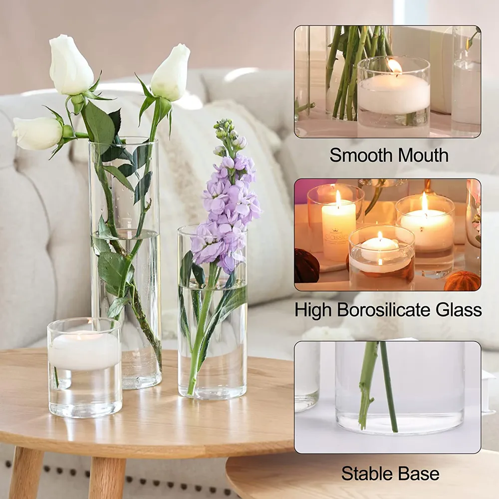 Glass Cylinder Vase 3 Different Sizes Hurricane Candle Holder Tall Clear Vases for Wedding Centerpieces Glass Vases for Rustic