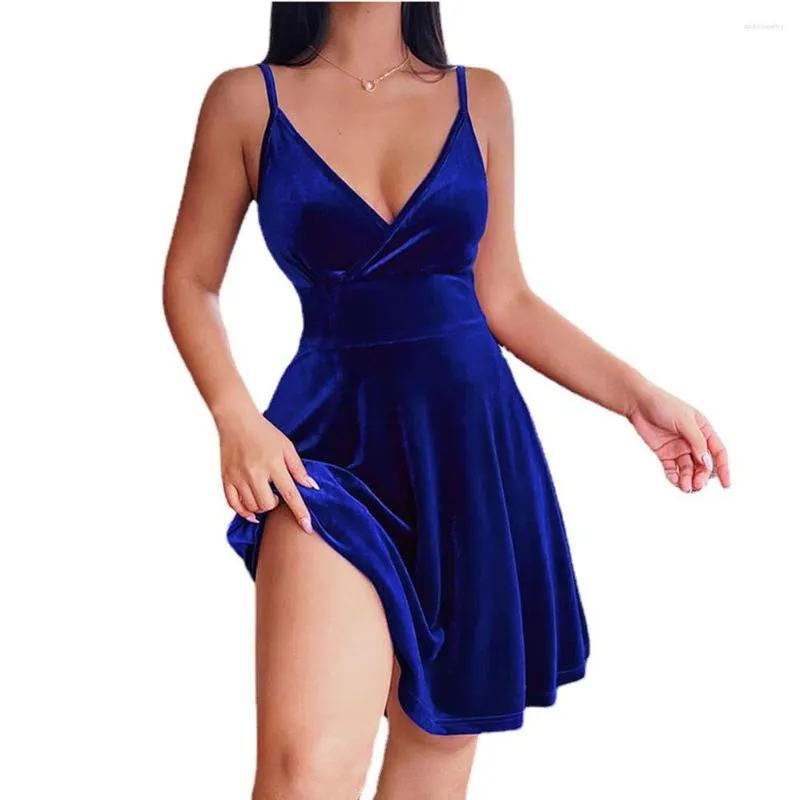 Casual Dresses Sexy High Waist Low Cut V-neck Dress Low-Cut Solid Color