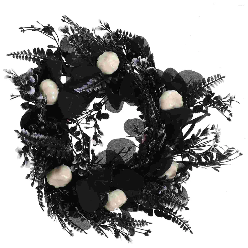 Decorative Flowers Halloween Black Wreath Flower Pumpkin Small Fake Garland Haunted House Door Gothic Hanging Eucalyptus