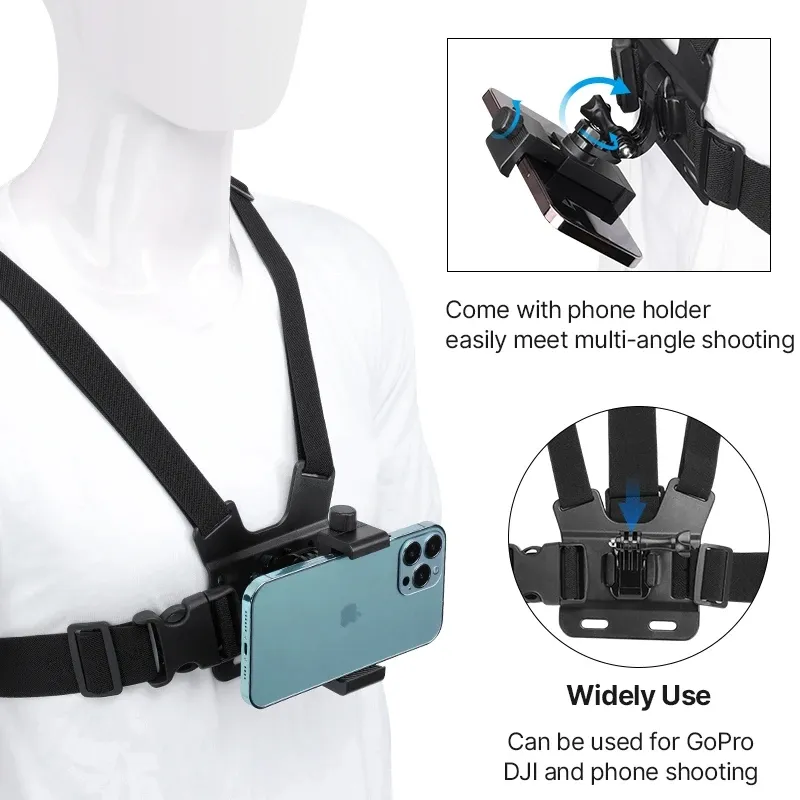 Action Camera Phone Chest Mount: 360° Rotatable Harness With