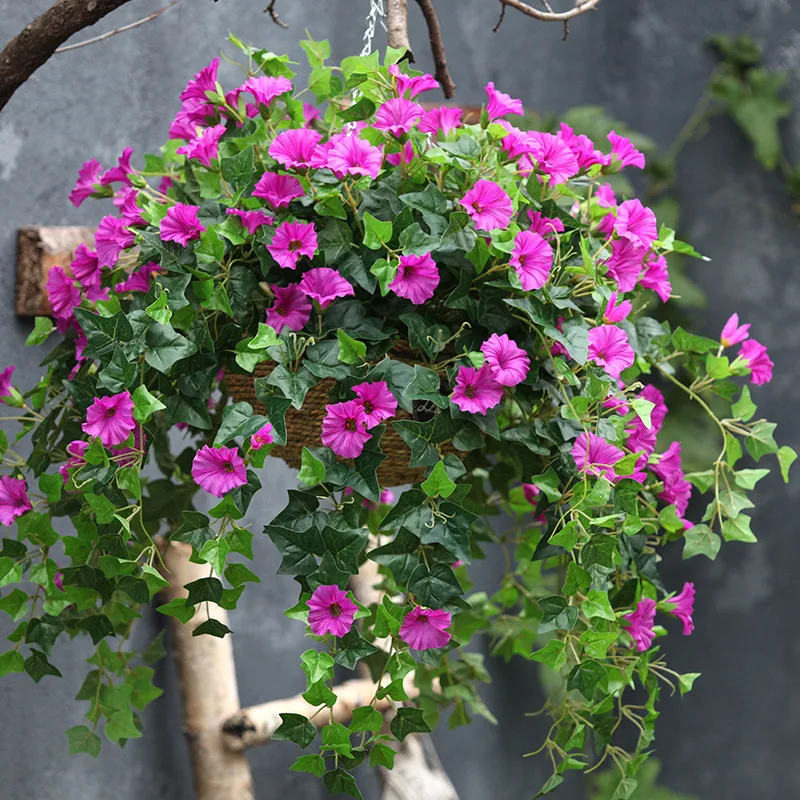 Fiori di petunia di seta di vite artificiali Glorie mattutine artificiali piante appese fiori finti per decorazioni per prato da giardino esterno interno