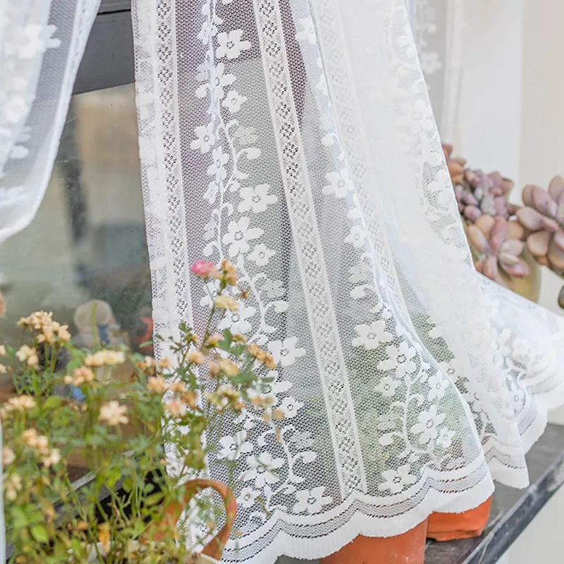 Strisce bianche fresche coreane floreale in tulle floreale tasca per aste per tende corta top pastorale in pizzo bianco sheers cucina finestra tende decorazioni