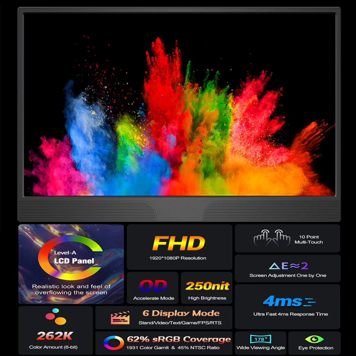 15.6 inch Touch Panel Portable Monitor USB TypeC HDMI Computer Monitor for PS4 Switch Xbox One Laptop Raspberry pi With Stylus