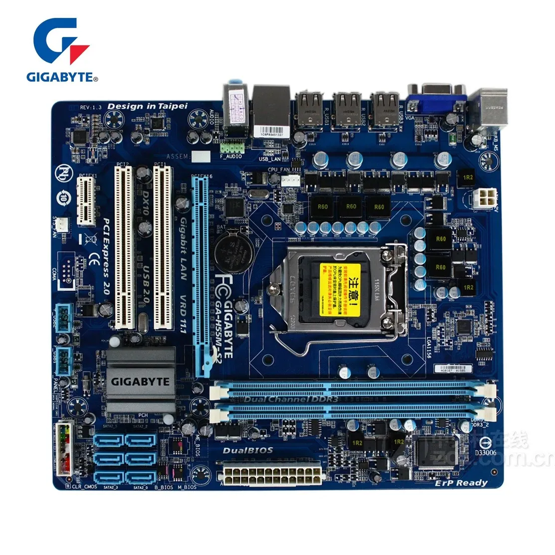 Moderbrädor Gigabyte GAH55MS2 100% Original Moderkort LGA 1156 DDR3 8GB H55 S2 H55ms2 Desktop Maining Mother Board använde i7 i5 i3