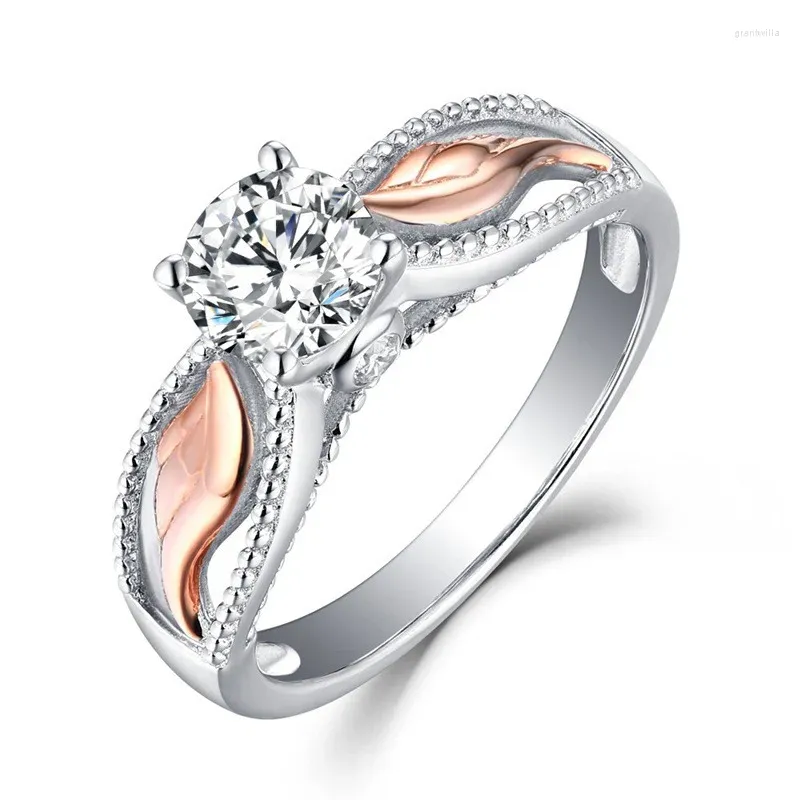 Med sidogenar Rose Gold Color Wing CZ Wedding Rings for Woman Charm Paled Cubic Zirconia Party Finger Jewelry Bijoux Girl Gift