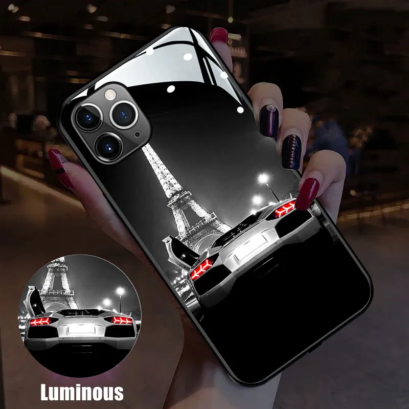 Cool Car LED Light Glowing Luminous Phone Case for iPhone 11 12 13 14 15 Pro Plus Max Samsung S24 S22 S23 Note 10 20 Plus Ultra