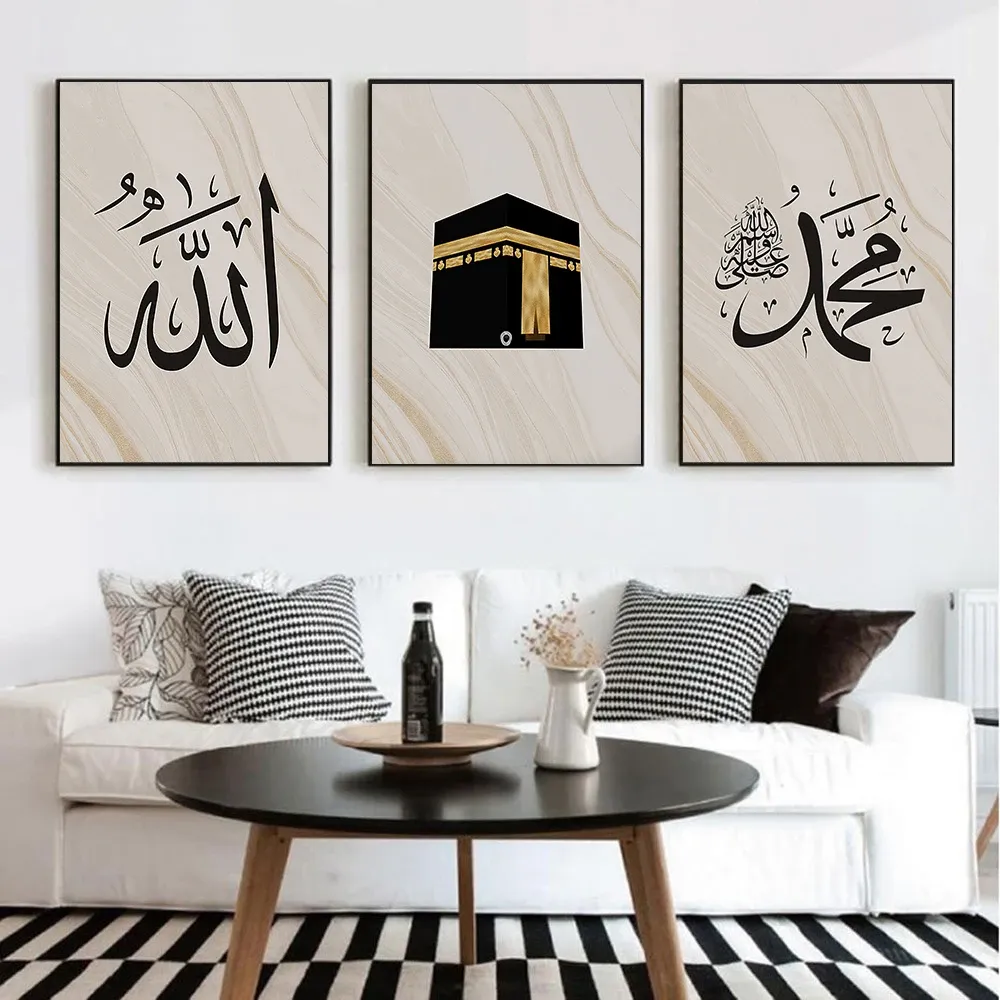 Résumé Affiche islamique Mecque Pilgrimage Paint Huile minimalisme Marbing Art Print Nordic Mural Living Room Home Decoration