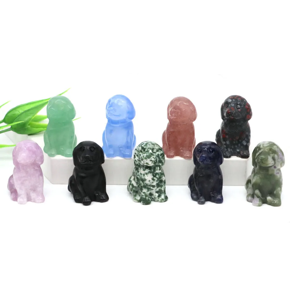 1.2" Cute Dog Statue Natural Stone Hand Carved Healing Crystal Animal Figurine Ornament Energy Gemstone Carft Home Decor Gifts