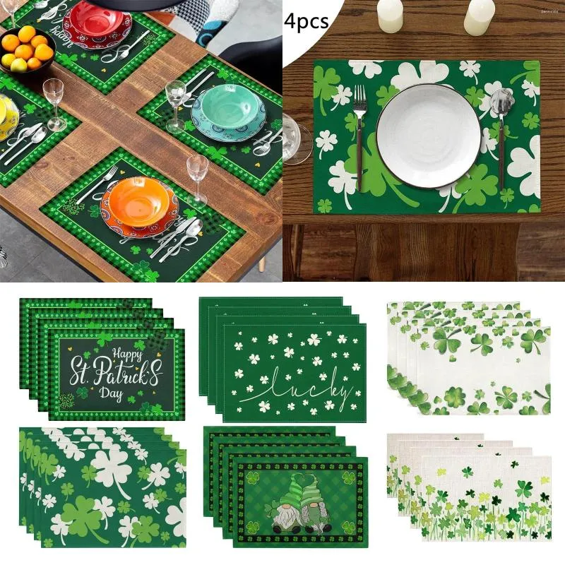 Tafelmatten Round Dining Set voor 8 moderne 4pcs St. Patrick's Day Western Placemat Green Decoratie Non Slip Mat met