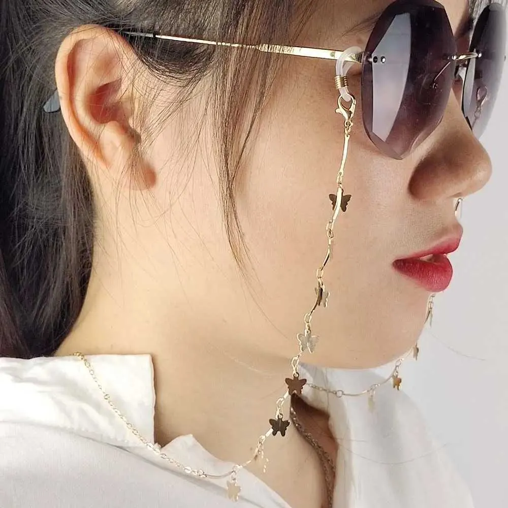 Eyeglasses chains Anti loss Butterfly Girl Shoulder Strap Womens Crystal Bead Chain Face Mask Necklace Glasses Chain Mask Rope Bracket C240411