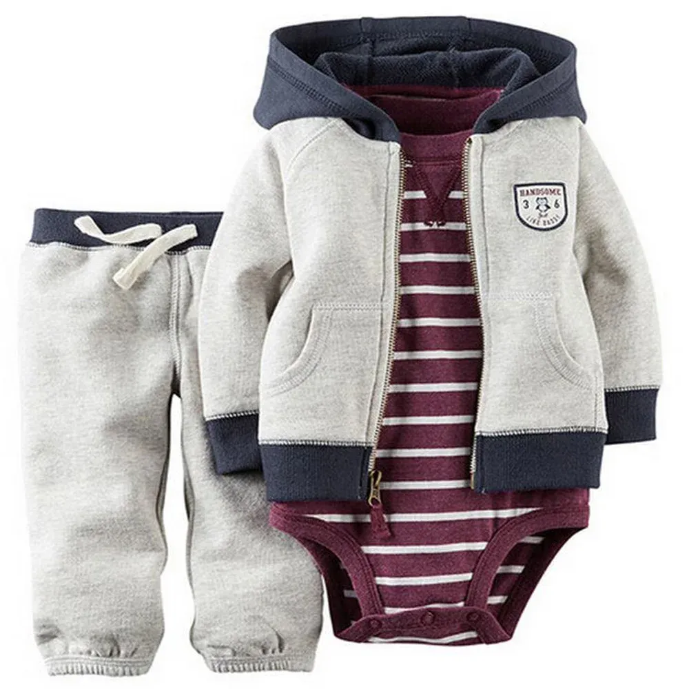 kids baby bebes boy clothes set hooded jacket+rompers+pants infant boy girl clothing Autumn Spring children suits newborn set