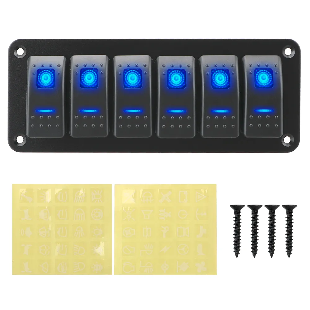 Pannello interruttori a bilanciere a 4 gruppi LED con voltmetro