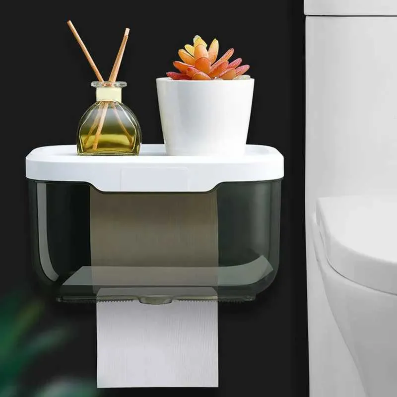 Toilet Paper Holders Wall Mounted Toilet Paper Holder Waterproof Tray Roll Tube For Toilet Mobile Phone Storage Shelf Tray Tissue Shelf Bathroom Box 240410